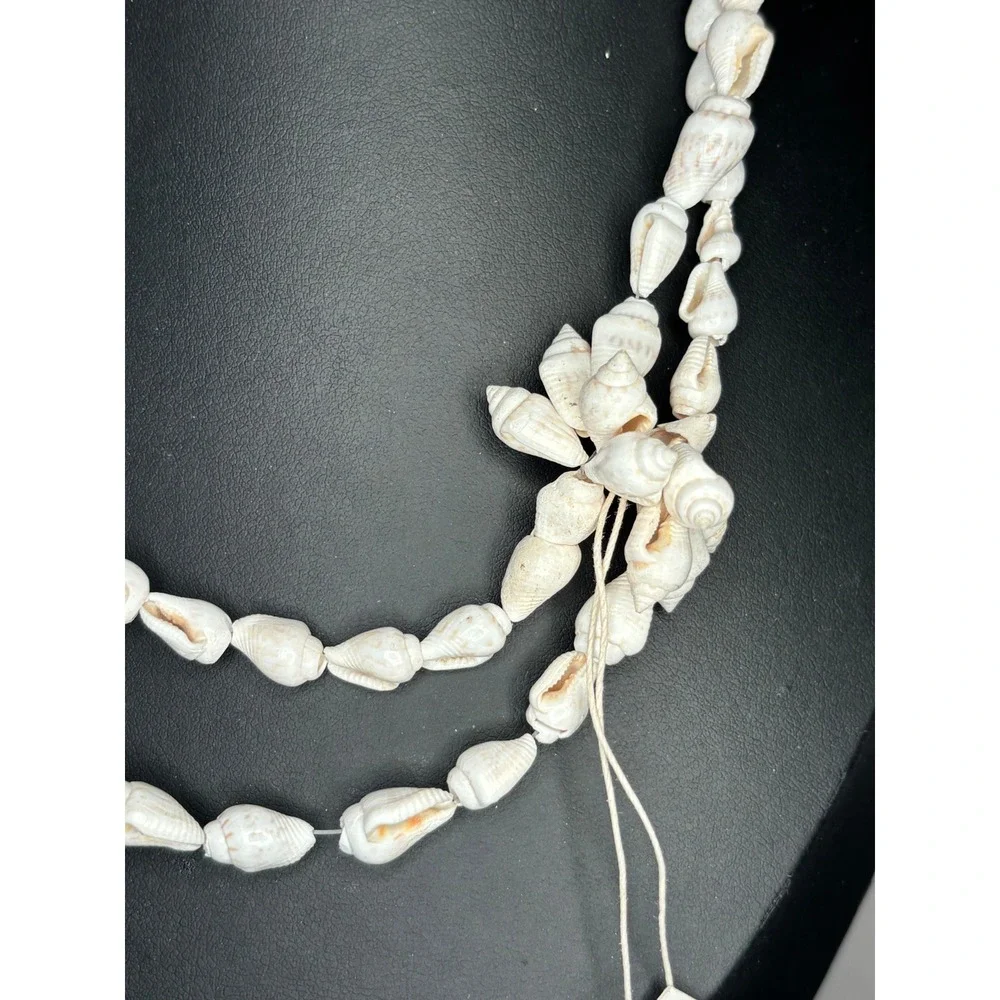 Vintage 1970s Handmade Philippines White Shell Necklace 36 Inch Boho Coastal